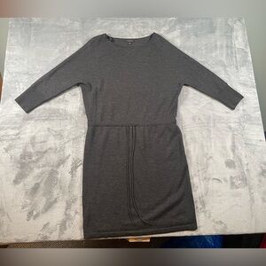 Ann Taylor Merino Wool Half Sleeve Dark Gray Dress Size Small Waist Cinch Tie